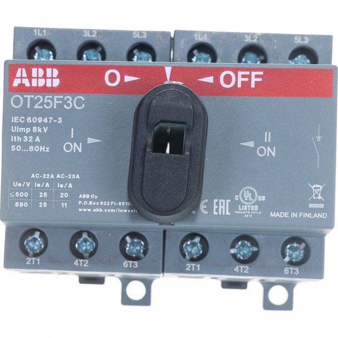 Рубильник реверсивный ABB OT25F3C 25А (20А AC23) 1SCA104863R1001 Рубильник реверсивный ABB OT25F3C 25А (20А AC23) 1SCA104863R1001