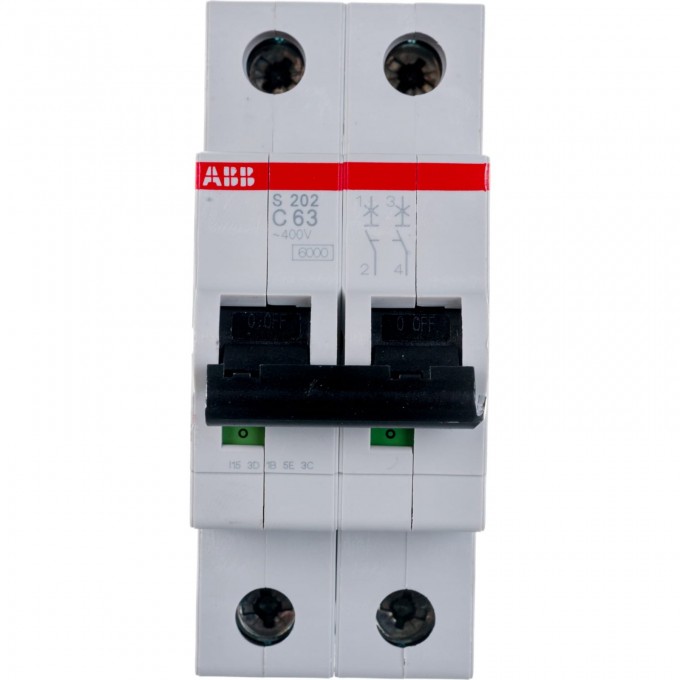 Выключатель автоматический модульный ABB S202 2п C 63А 6кА C63 2CDS252001R0634 Выключатель автоматический модульный ABB S202 2п C 63А 6кА C63 2CDS252001R0634